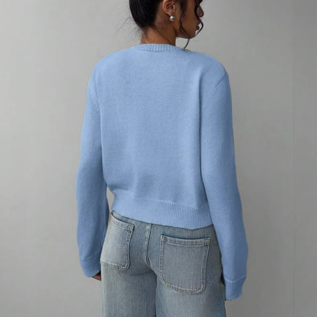 Cardigan Court Col Rond Poignets Côtelés pour Femme