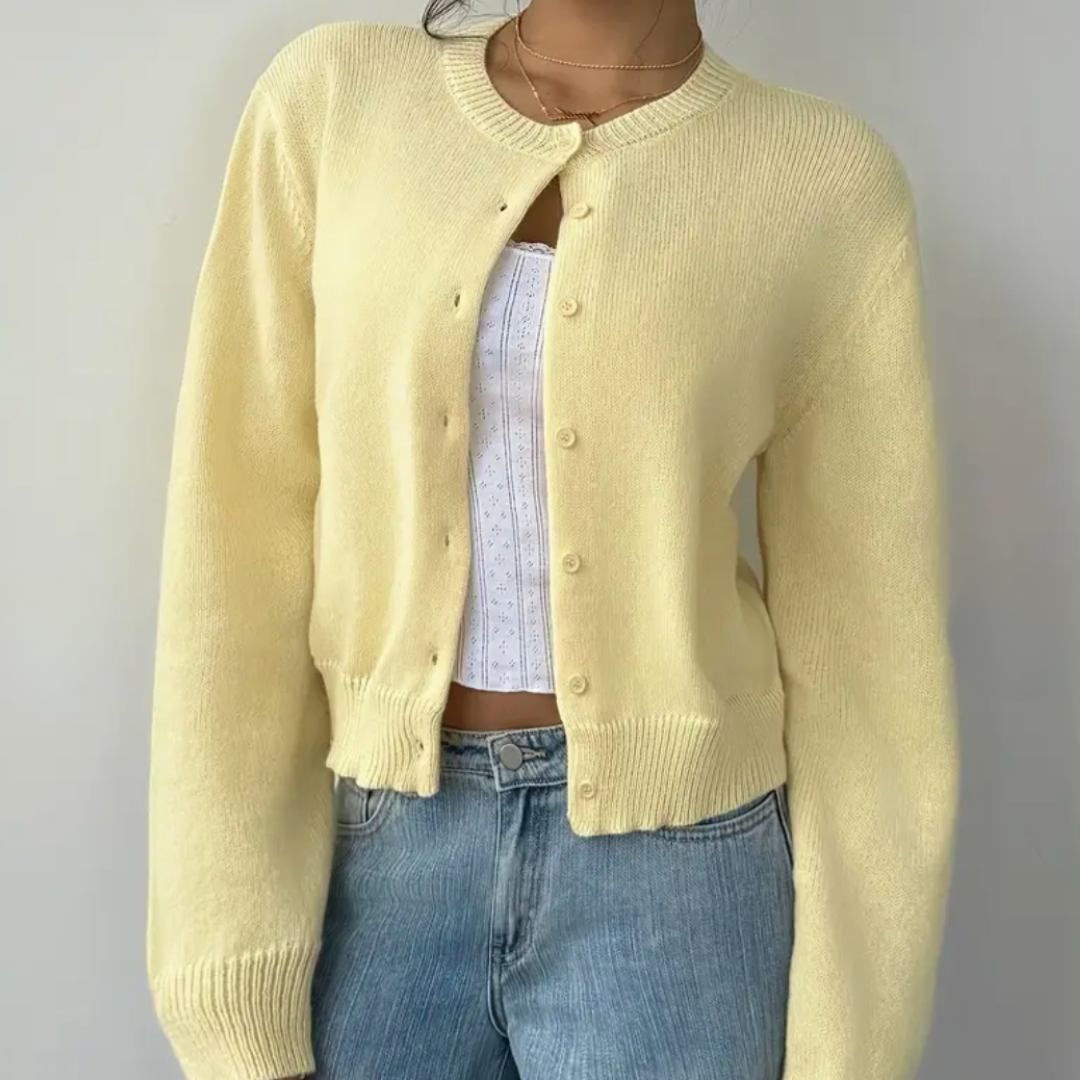 Cardigan Court Col Rond Poignets Côtelés pour Femme