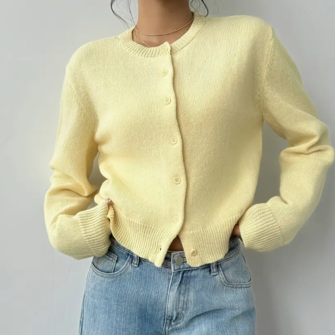 Cardigan Court Col Rond Poignets Côtelés pour Femme