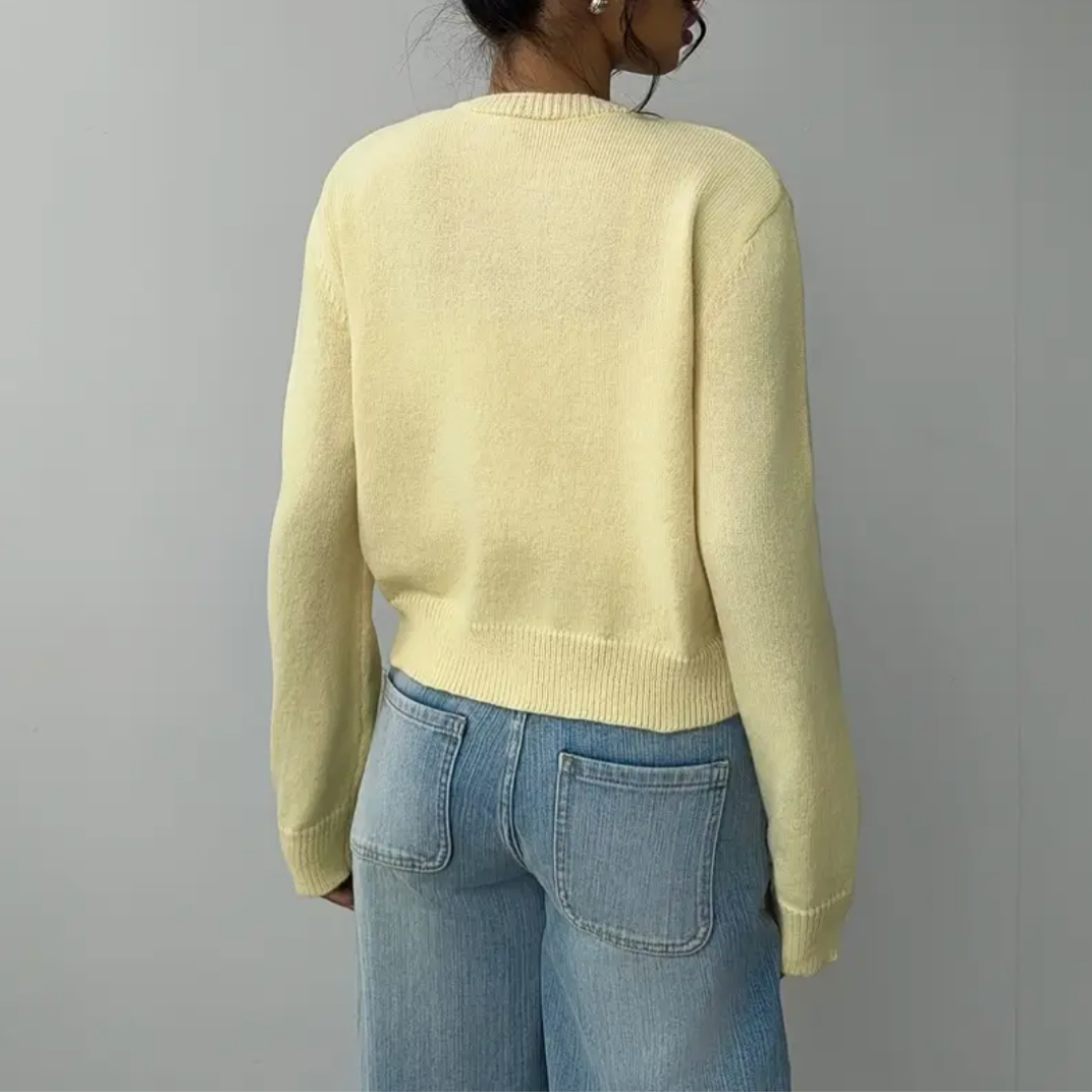 Cardigan Court Col Rond Poignets Côtelés pour Femme