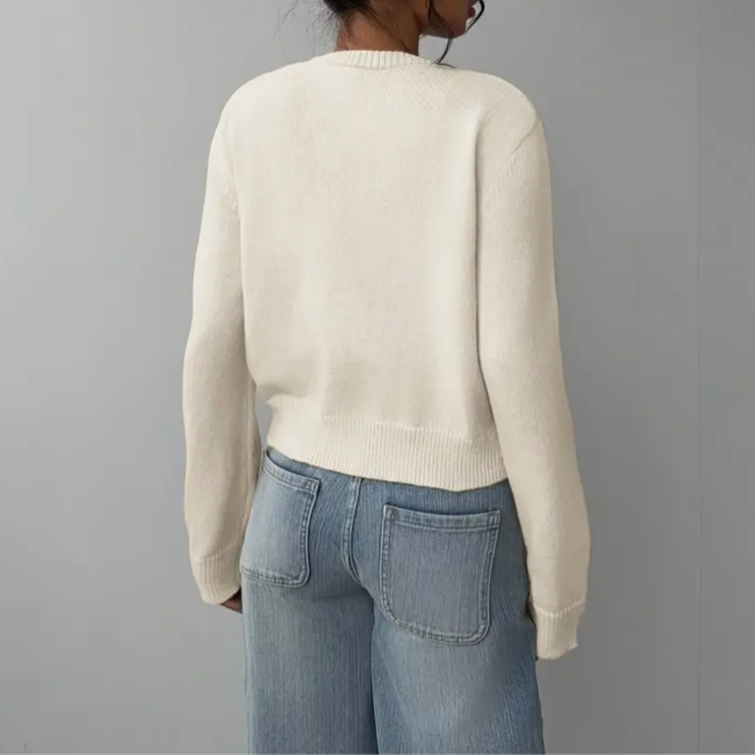 Cardigan Court Col Rond Poignets Côtelés pour Femme