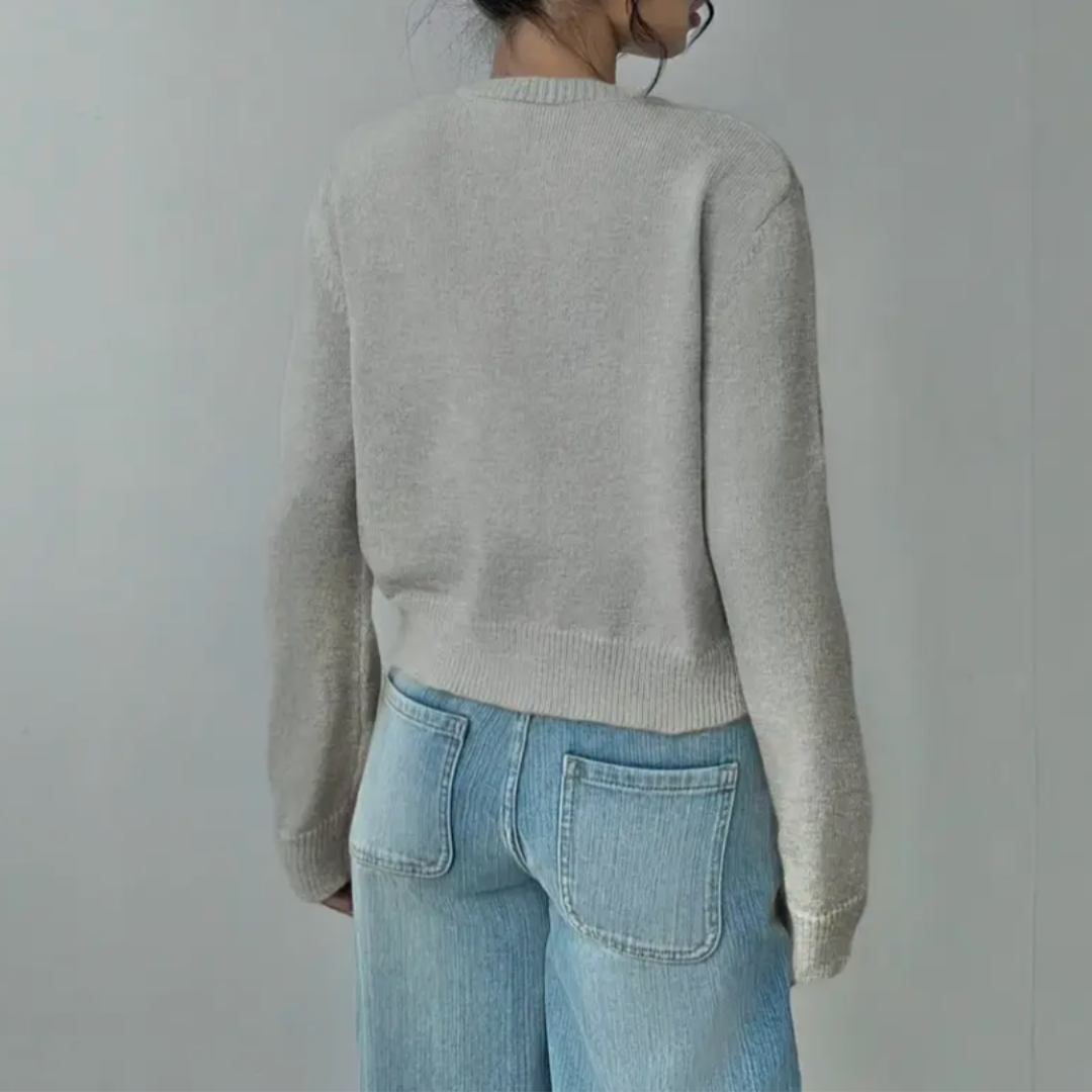 Cardigan Court Col Rond Poignets Côtelés pour Femme