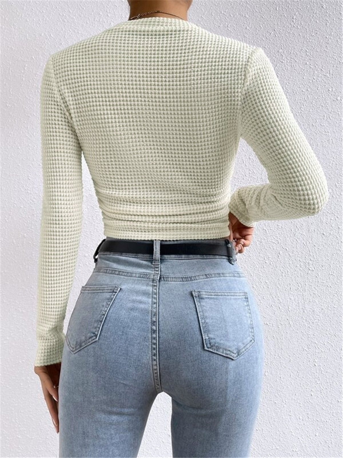 Top gaufré femme col rond manches longues thermique quotidien
