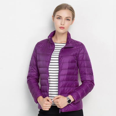 Women's quilted puffer jacket, stand-up collar, zip-up, winter protection