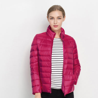 Women's quilted puffer jacket, stand-up collar, zip-up, winter protection