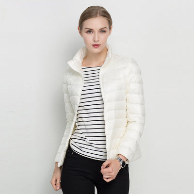 Women's quilted puffer jacket, stand-up collar, zip-up, winter protection