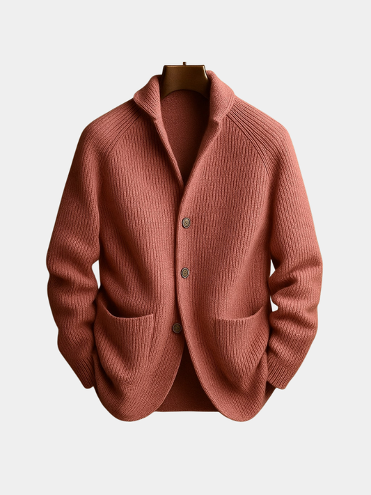 Cardigan da uomo in lana a coste con scollo a V, caldo, elegante e confortevole