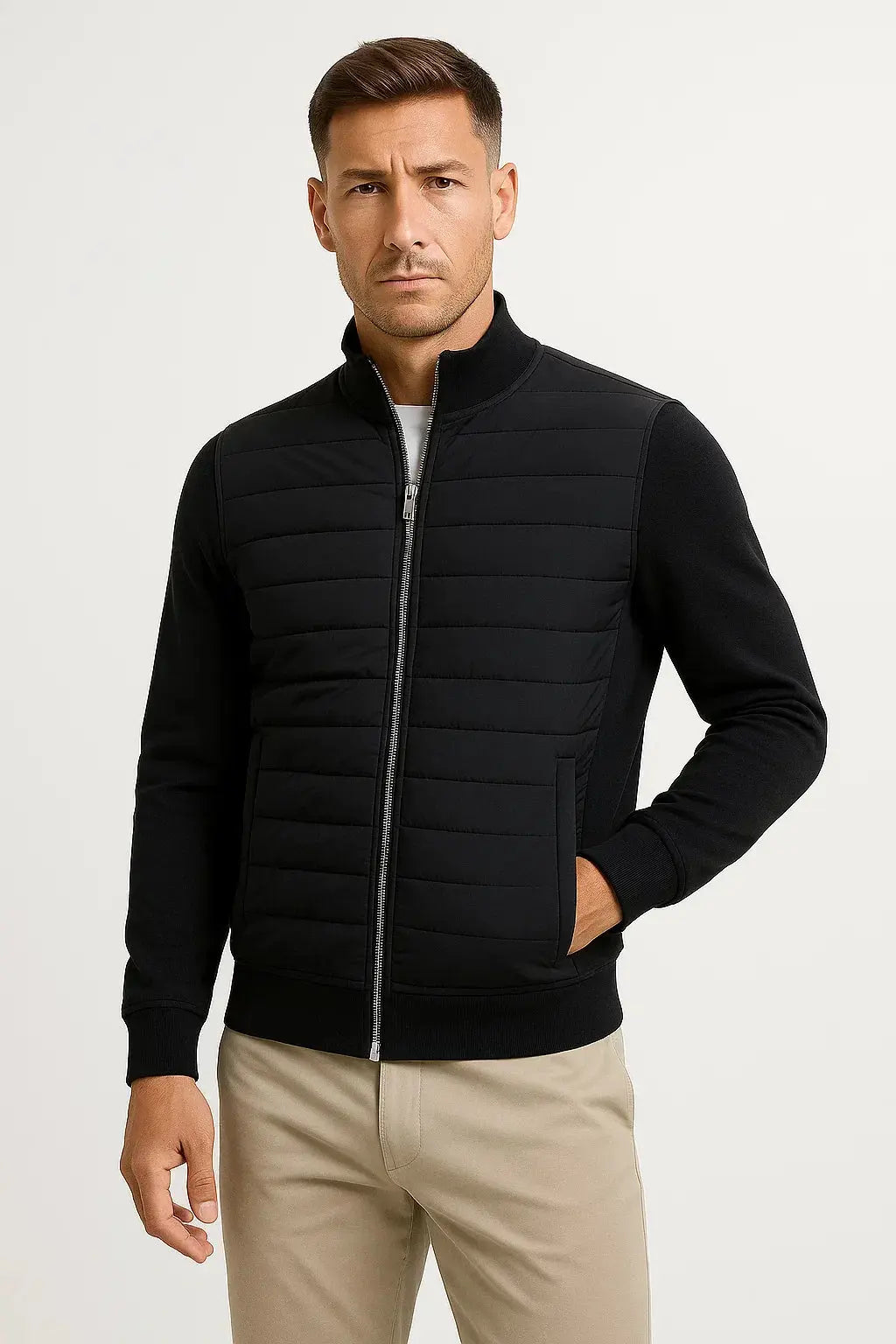 Veste Hybride Devant Matelassé Manches Maille pour Homme
