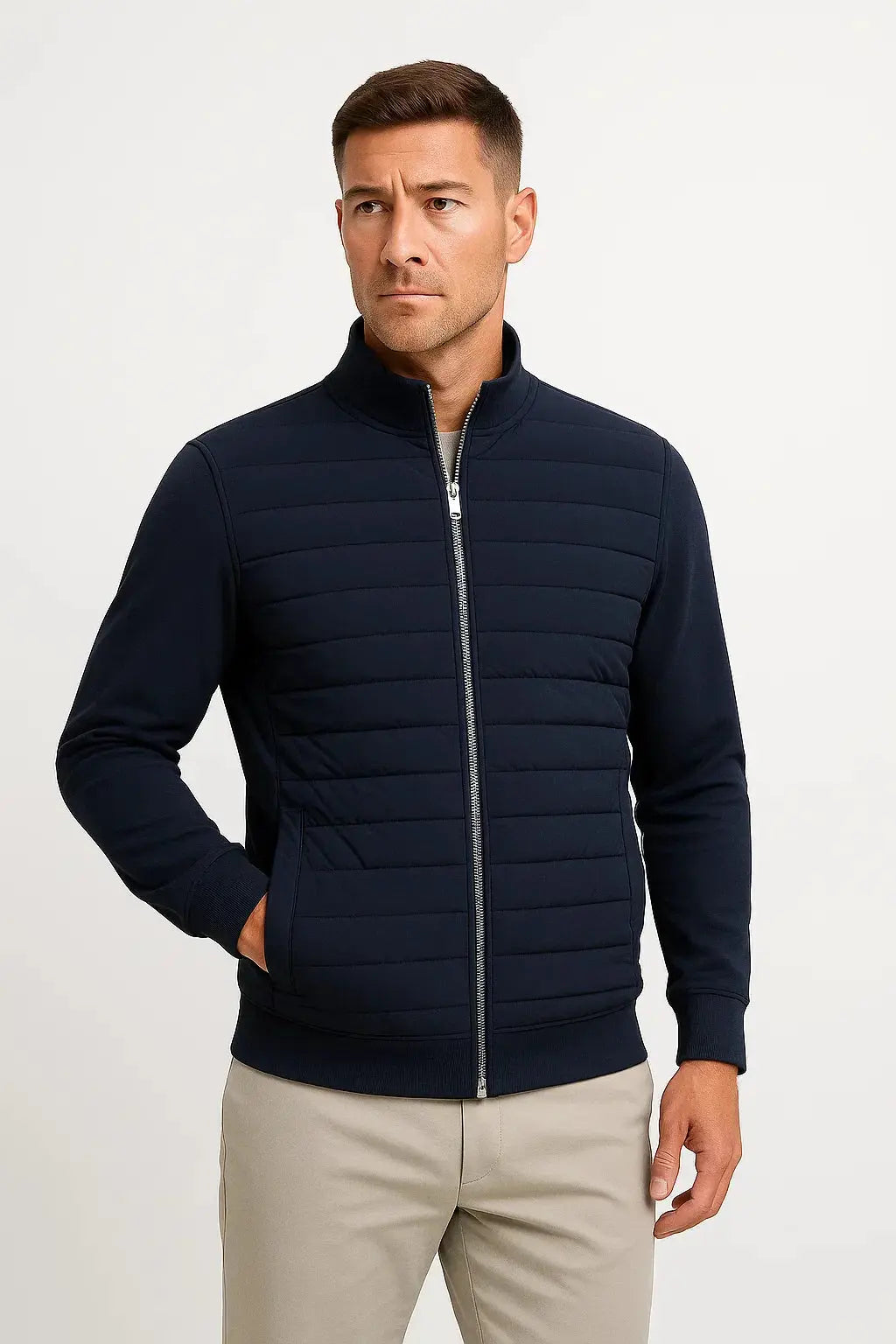 Veste Hybride Devant Matelassé Manches Maille pour Homme