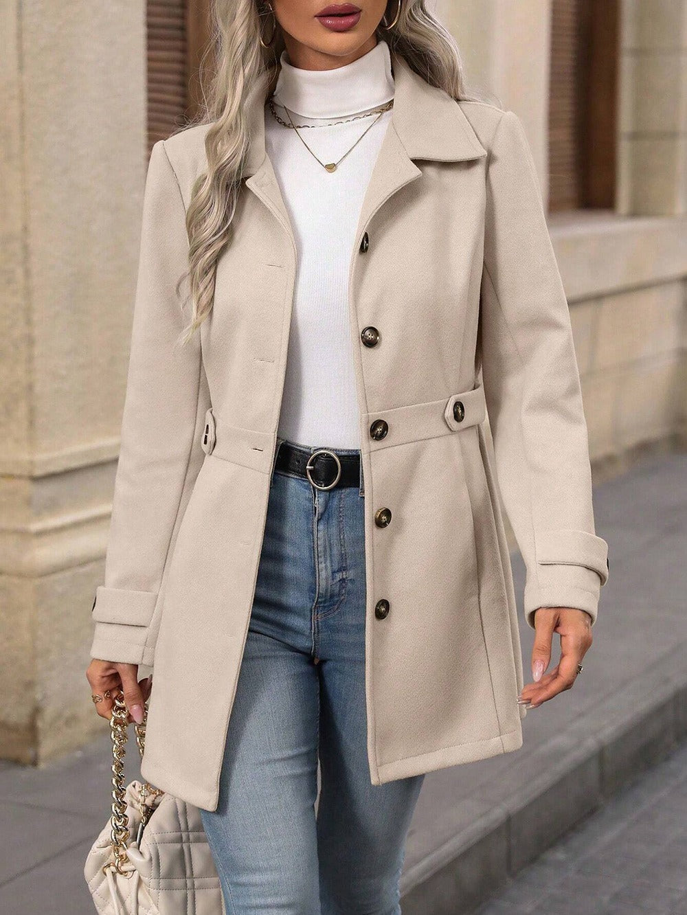 Gabardina de otoño para mujer, con cinturón ajustable y corte entallado