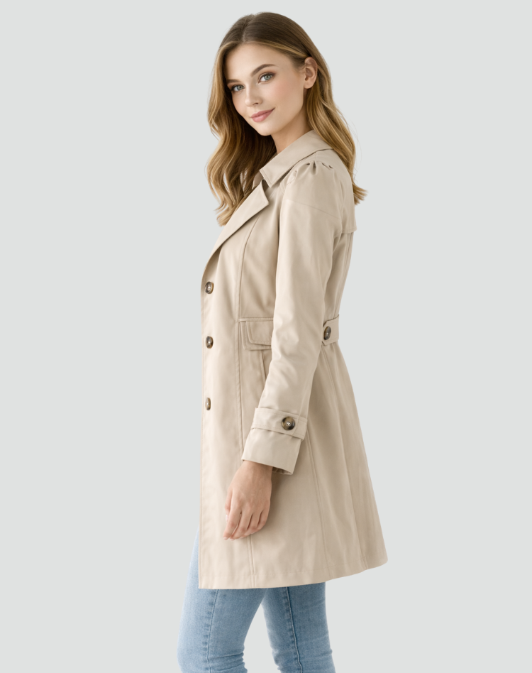 Women's lightweight slim-fit trench coat, classic lapel collar