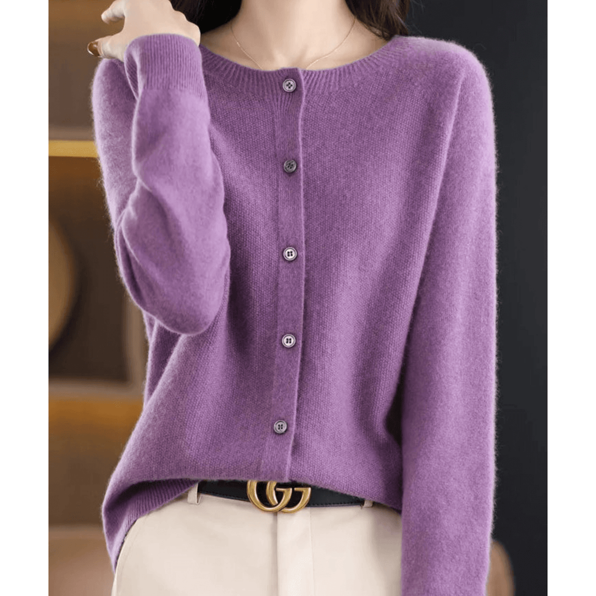 Cardigan Encolure en V Fermeture Boutonnée pour Femme