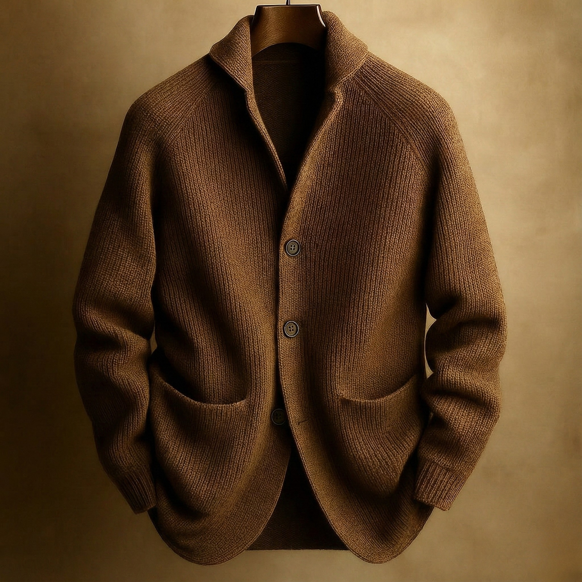 Cardigan homme laine côtelée col V chaleur stable élégant