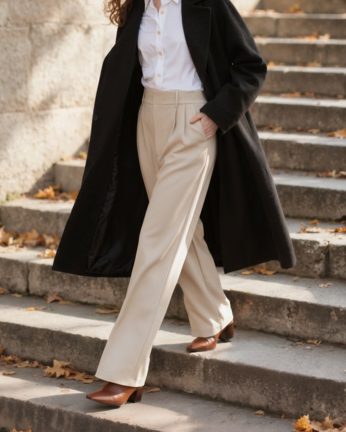 Pantalon Jambe Large Taille Structurée pour Femme