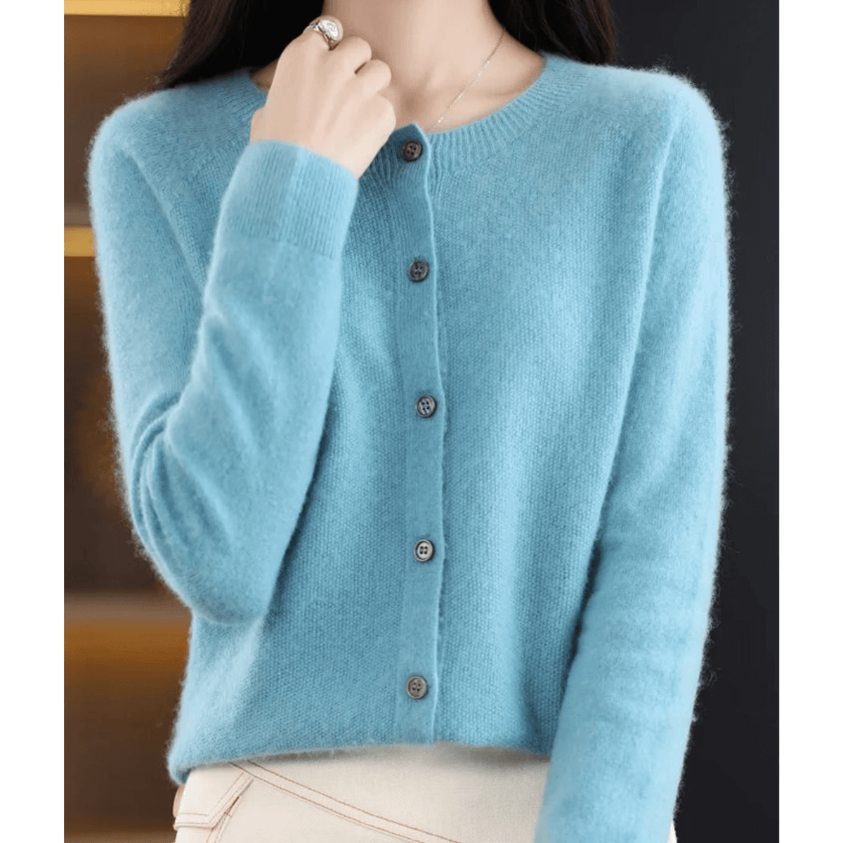 Cardigan Encolure en V Fermeture Boutonnée pour Femme