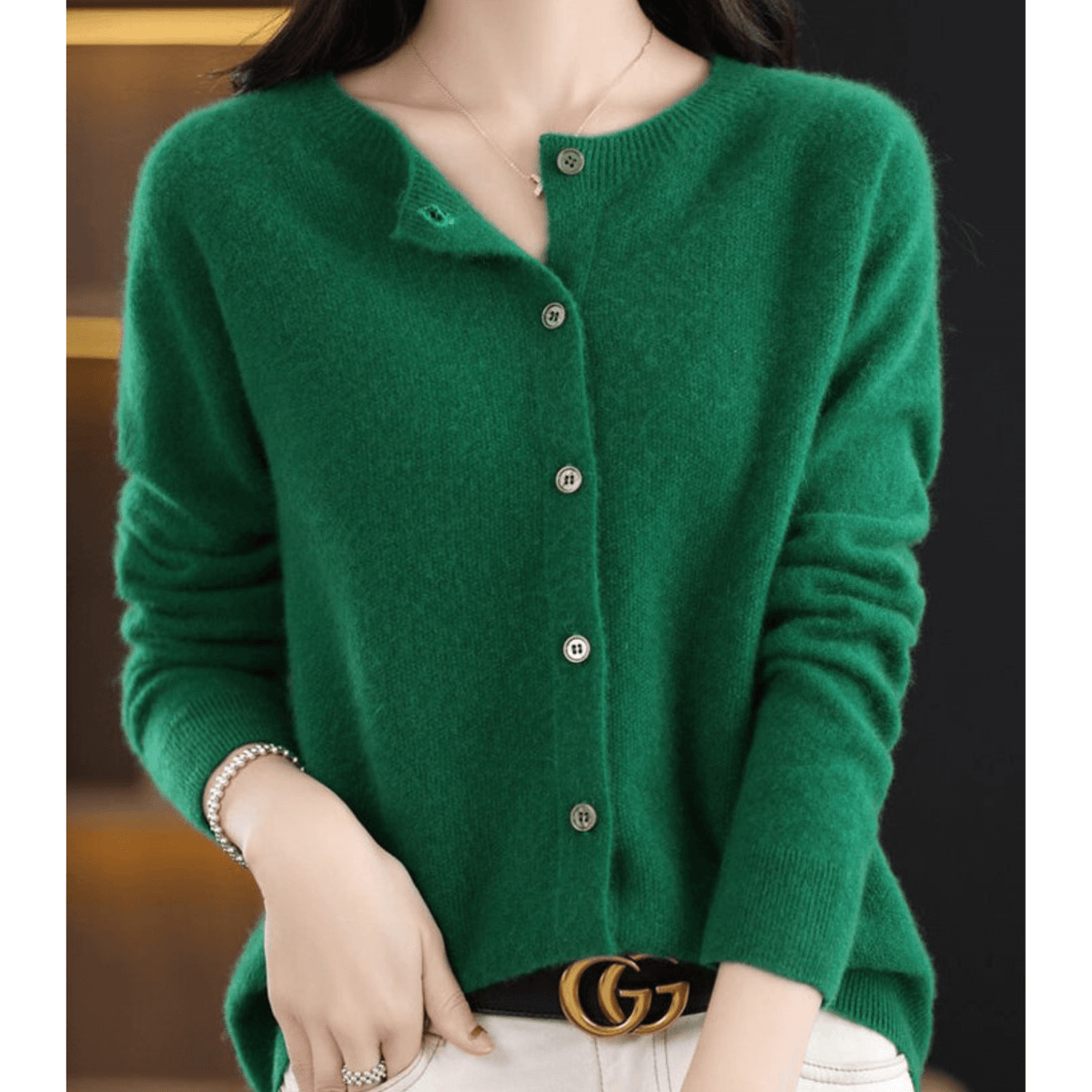 Cardigan Encolure en V Fermeture Boutonnée pour Femme