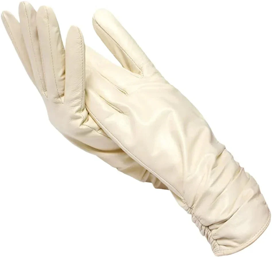 Guantes clásicos de cuero para mujer, con forro cálido, para invierno
