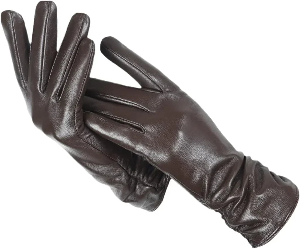 Guantes clásicos de cuero para mujer, con forro cálido, para invierno