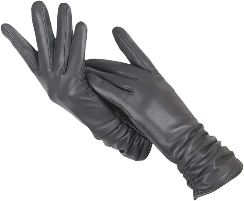 Guantes clásicos de cuero para mujer, con forro cálido, para invierno