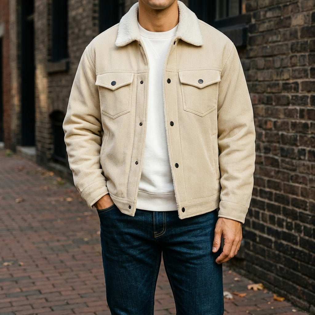 Men's textured corduroy jacket with a relaxed fit
