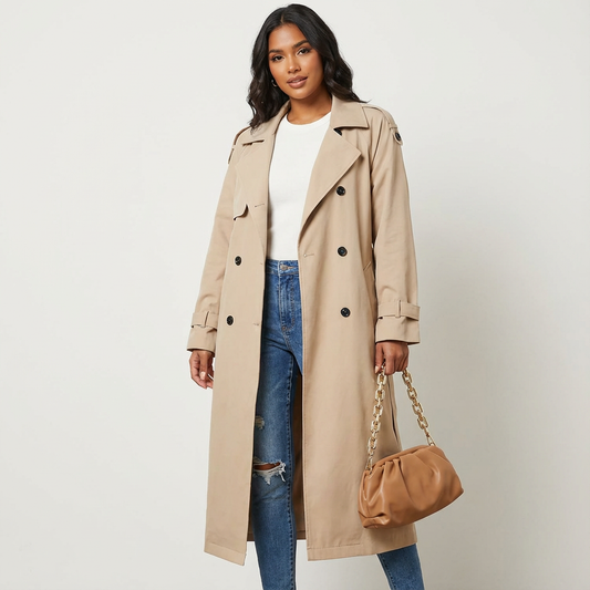 Trench lungo da donna, casual o formale, con abbottonatura classica
