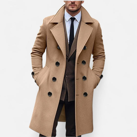 Abrigo largo de lana para hombre, cruzado y elegante, para el invierno