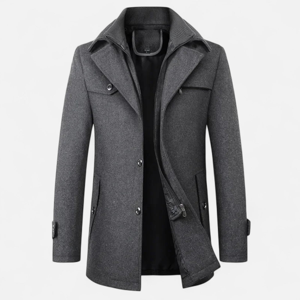 Trench homme laine mélangée col double zip élégant hivernal