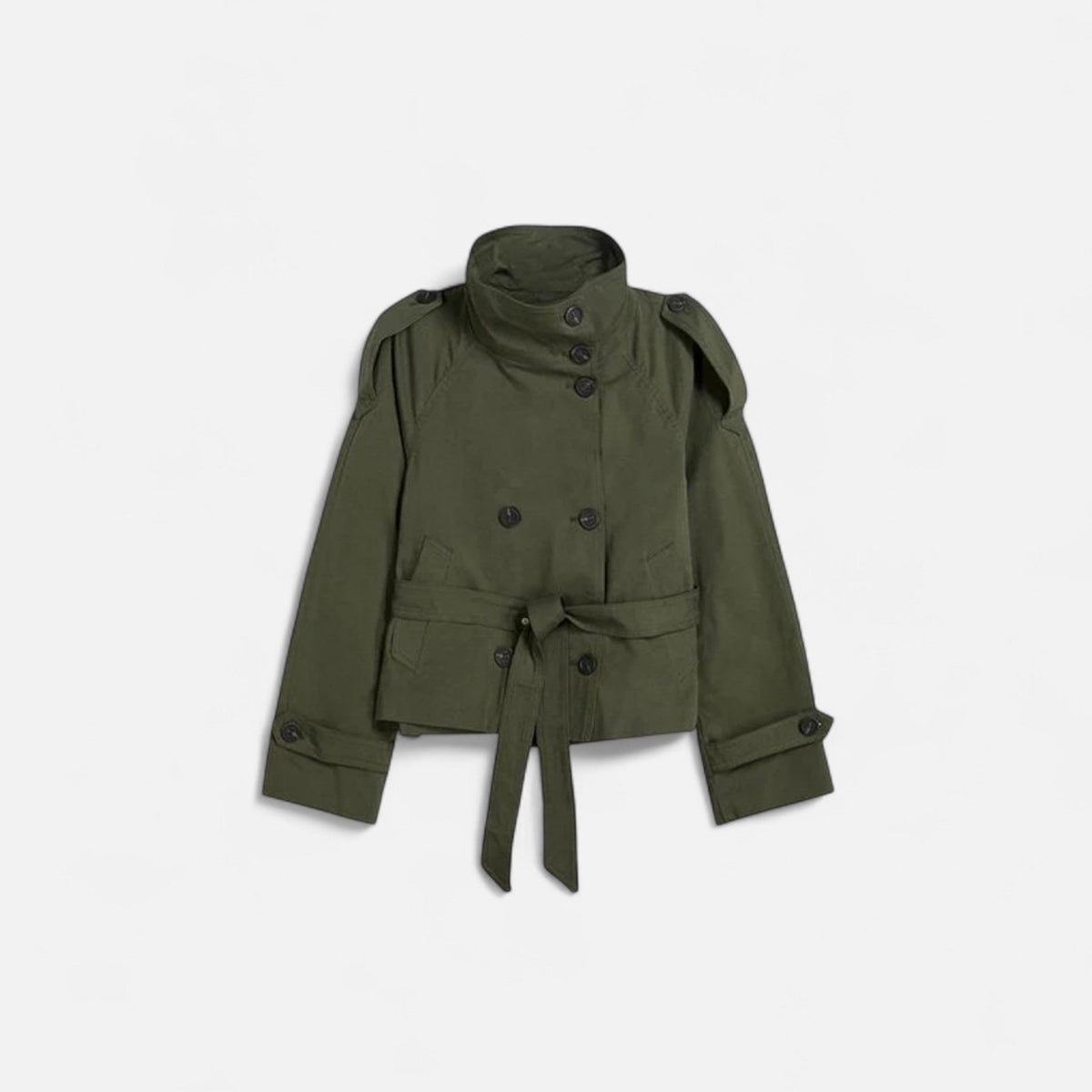 Trench Court en Coton Col Montant Ceinturé pour Femme