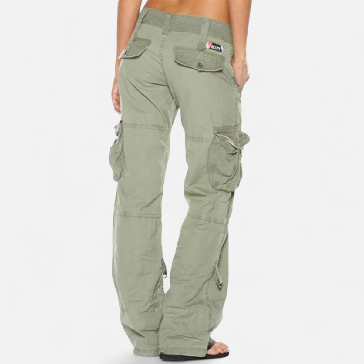 Pantalon cargo femme coton large jambe droite poches