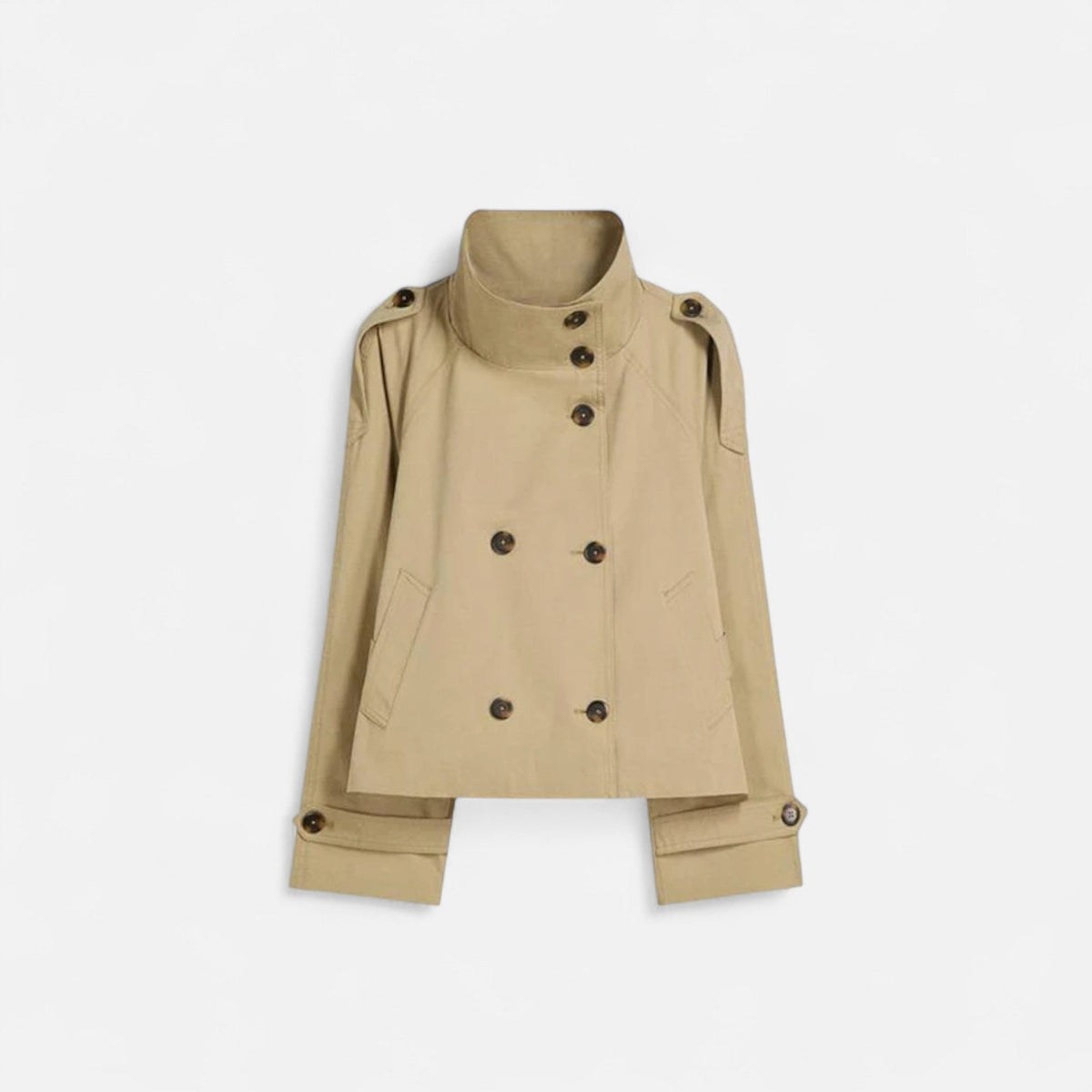 Trench Court en Coton Col Montant Ceinturé pour Femme