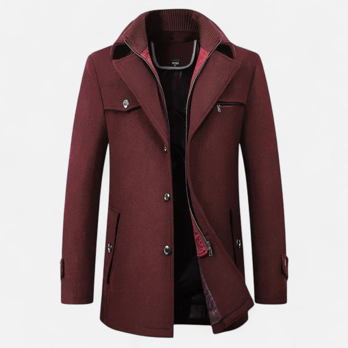 Trench homme laine mélangée col double zip élégant hivernal