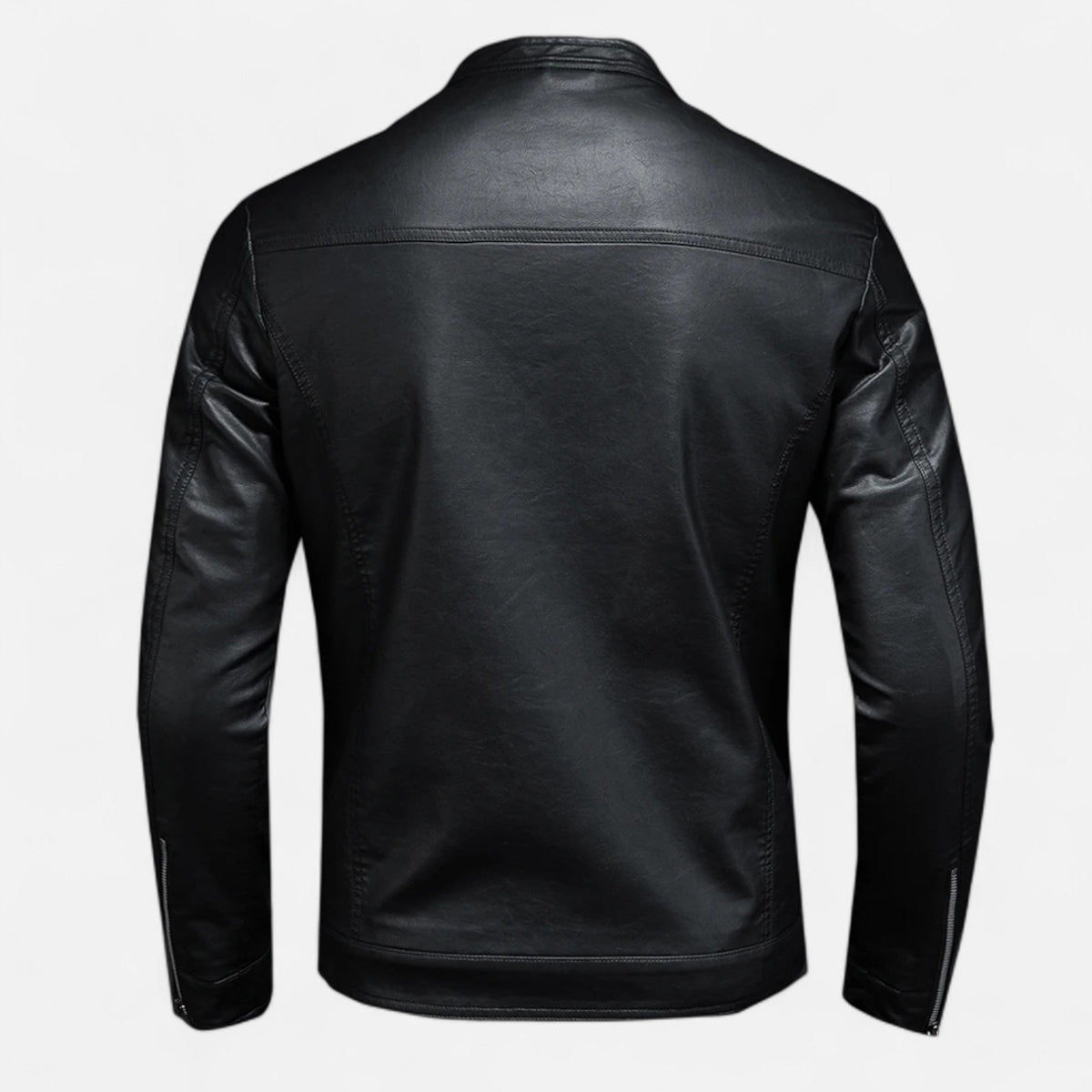 Blouson en Cuir Coupe Slim Col Montant Biker pour Homme