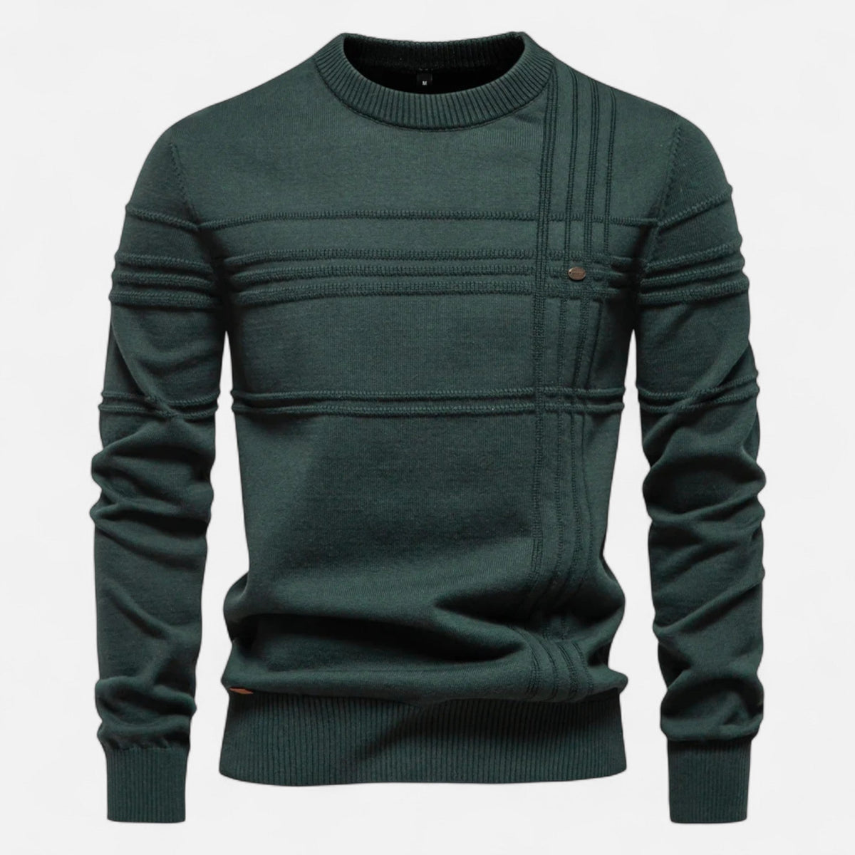 Pull homme rayures coton col rond maille fine décontracté
