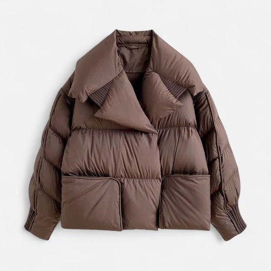 Women's 90% down puffer jacket with removable sleeves that converts to a vest