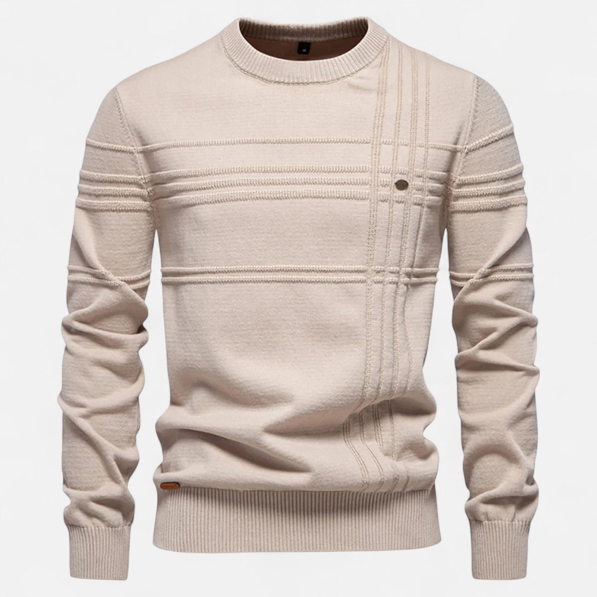 Pull homme rayures coton col rond maille fine décontracté