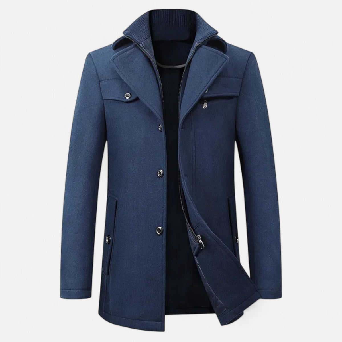 Trench homme laine mélangée col double zip élégant hivernal