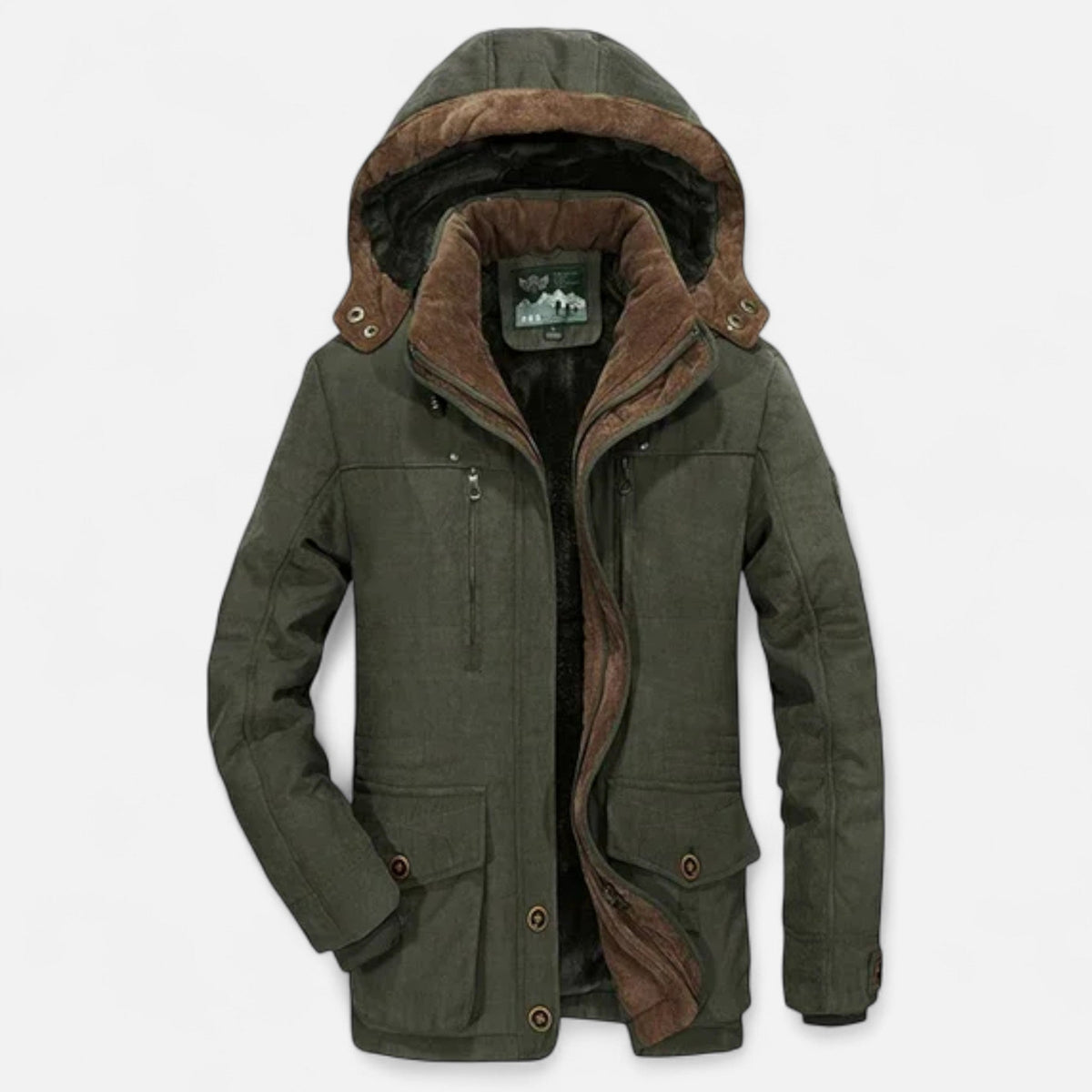 Men's thick quilted parka with hood, elegant style for extreme cold