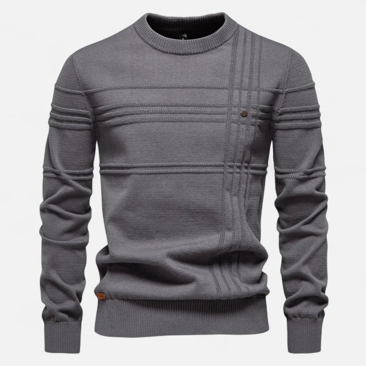 Pull homme rayures coton col rond maille fine décontracté