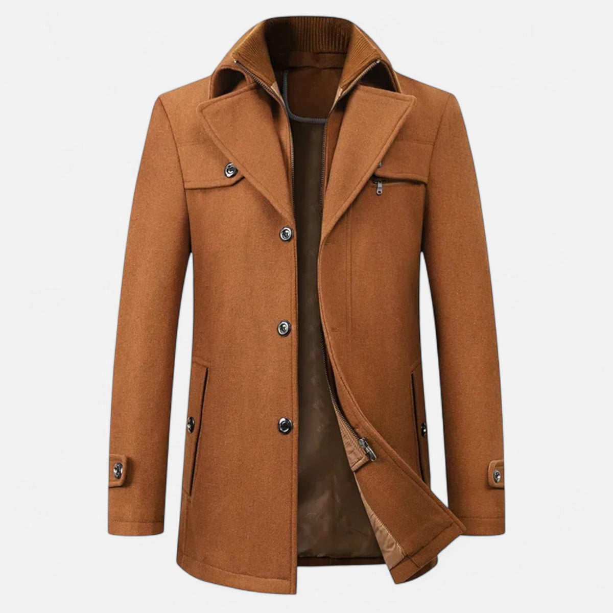 Trench homme laine mélangée col double zip élégant hivernal