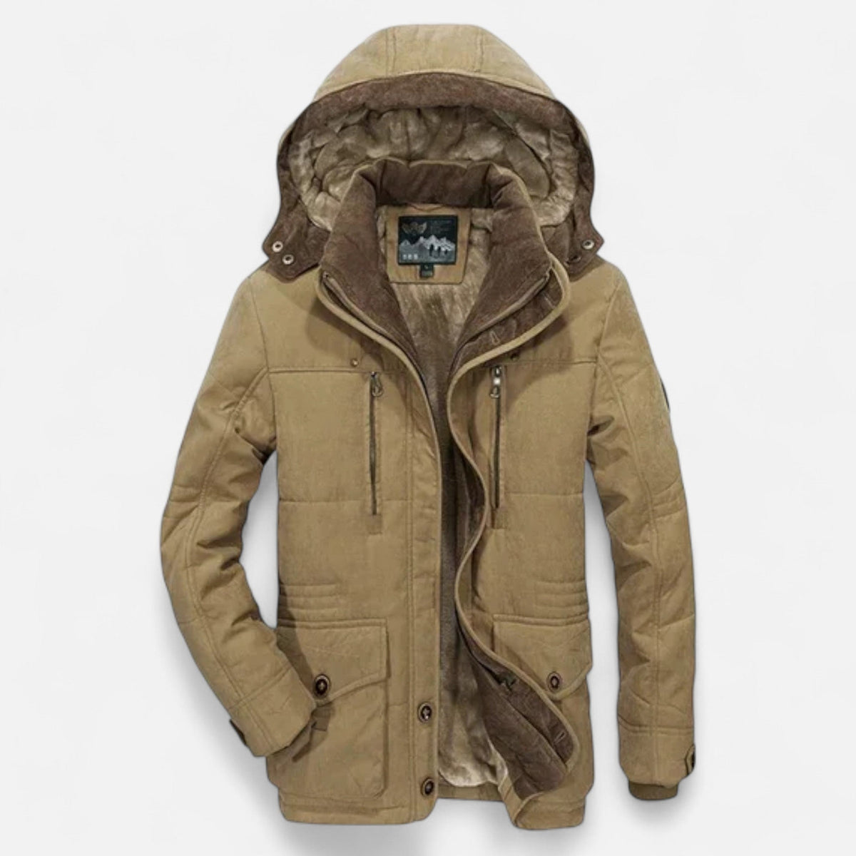Men's thick quilted parka with hood, elegant style for extreme cold