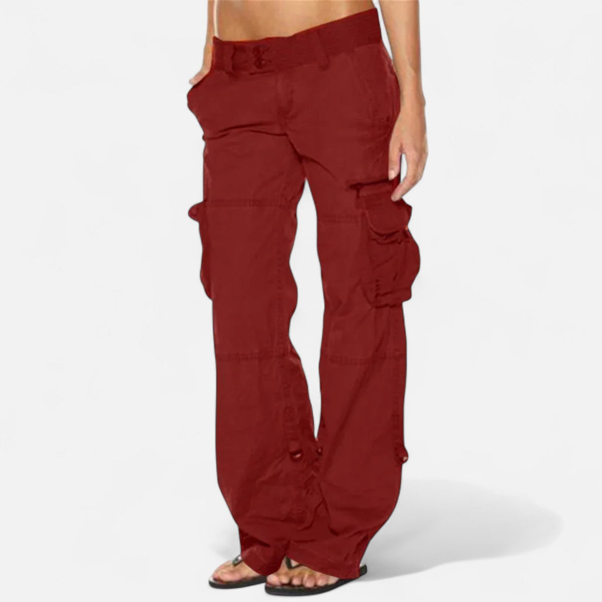 Pantalon cargo femme coton large jambe droite poches