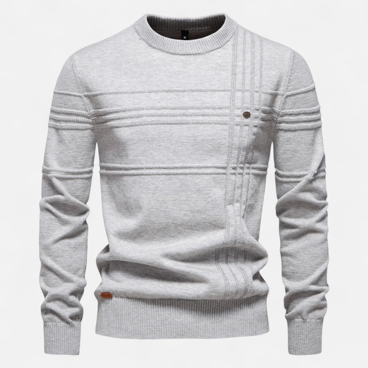 Pull homme rayures coton col rond maille fine décontracté