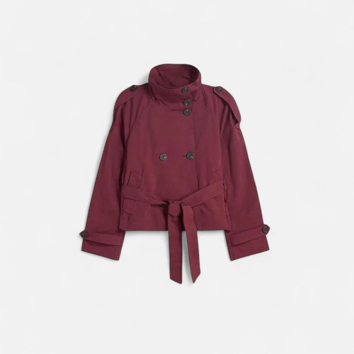 Trench Court en Coton Col Montant Ceinturé pour Femme