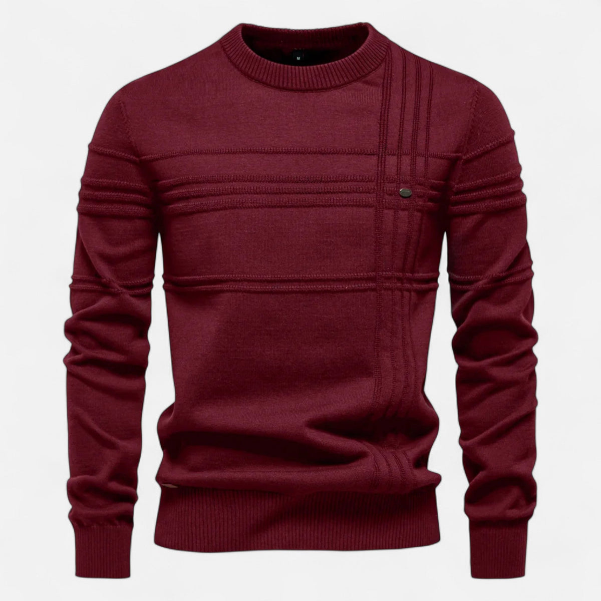 Pull homme rayures coton col rond maille fine décontracté