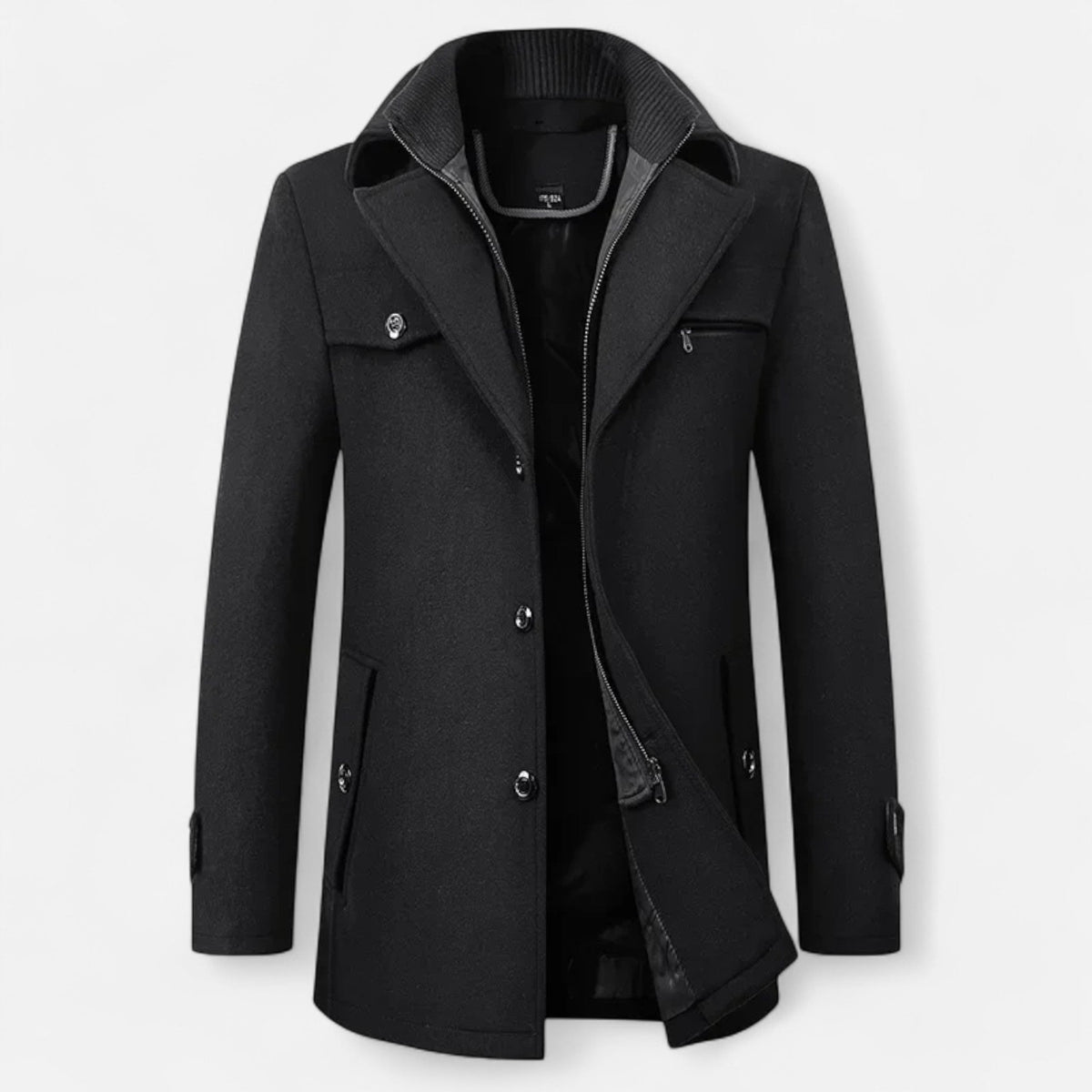 Trench homme laine mélangée col double zip élégant hivernal