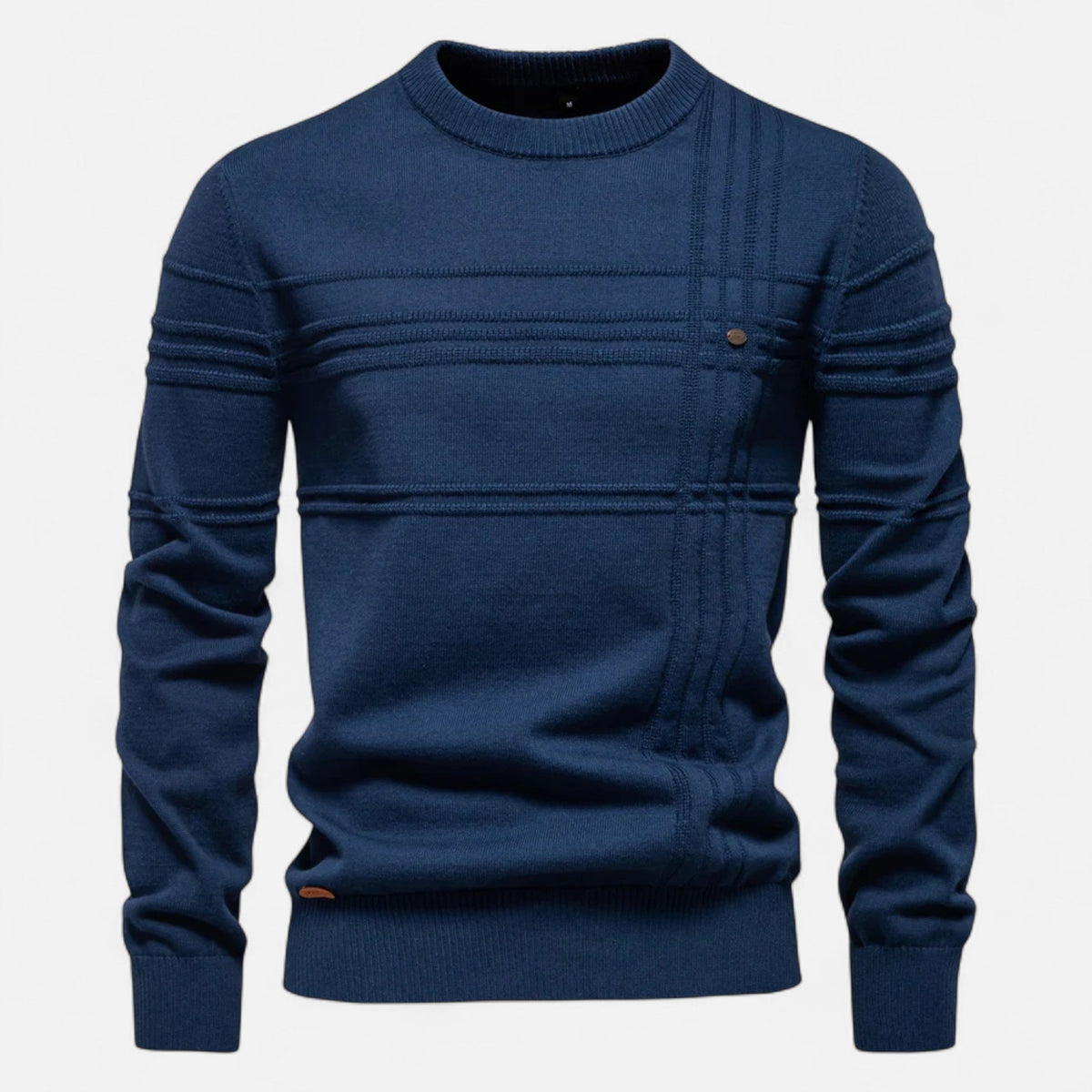 Pull homme rayures coton col rond maille fine décontracté