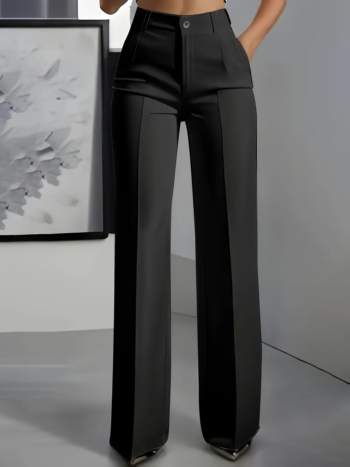 Pantalon jambe large femme taille haute tissu structuré