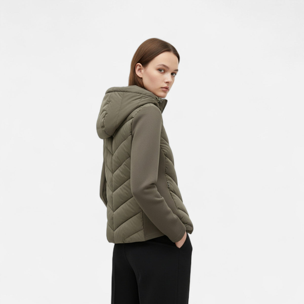 Doudoune longue femme capuche patchwork isolation hiver