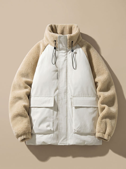 Chaqueta sherpa para hombre, con cuello alto, paneles en contraste y bolsillos, para el día a día