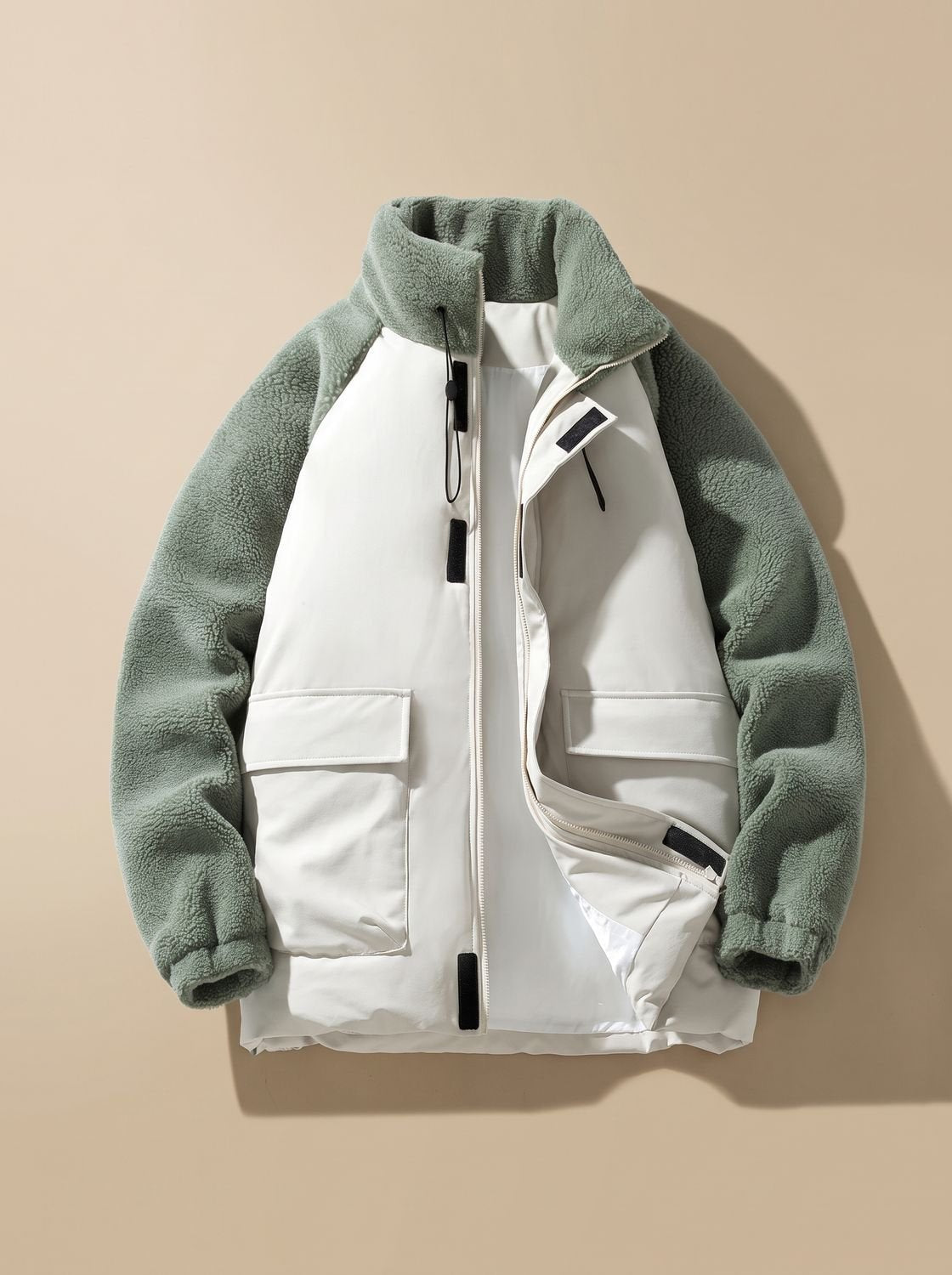 Veste sherpa homme col montant panneaux contrastés poches quotidien